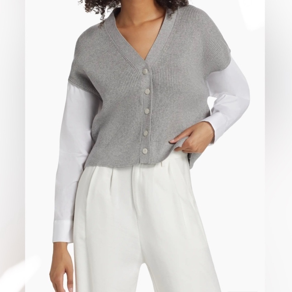 Naadam Gauze Mixed Media Cardigan XS